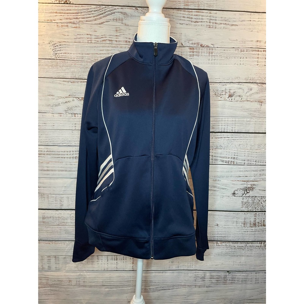 ADIDAS Woman’s Team Performance ClimaLite Navy Zip Up Pockets Jacket Large